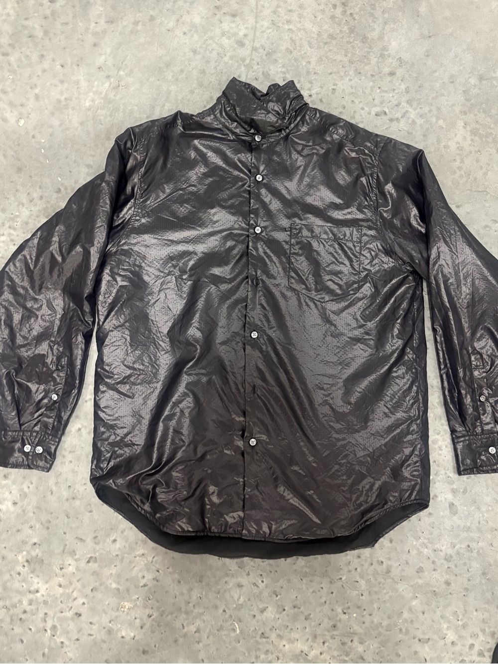 Vintage DKNY Black Nylon Button-Down Shirt Jacket / Overshot - Size L
